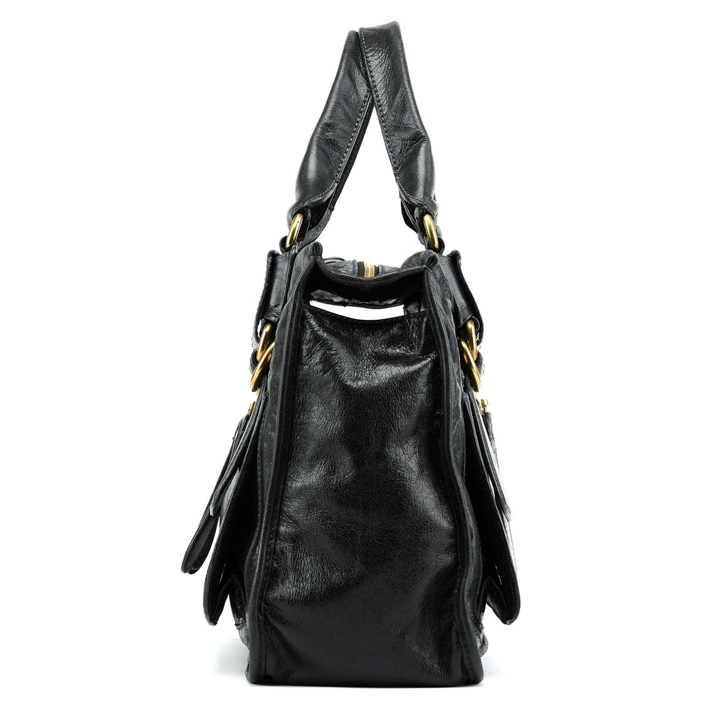 Black Leather Bay Tote Bag