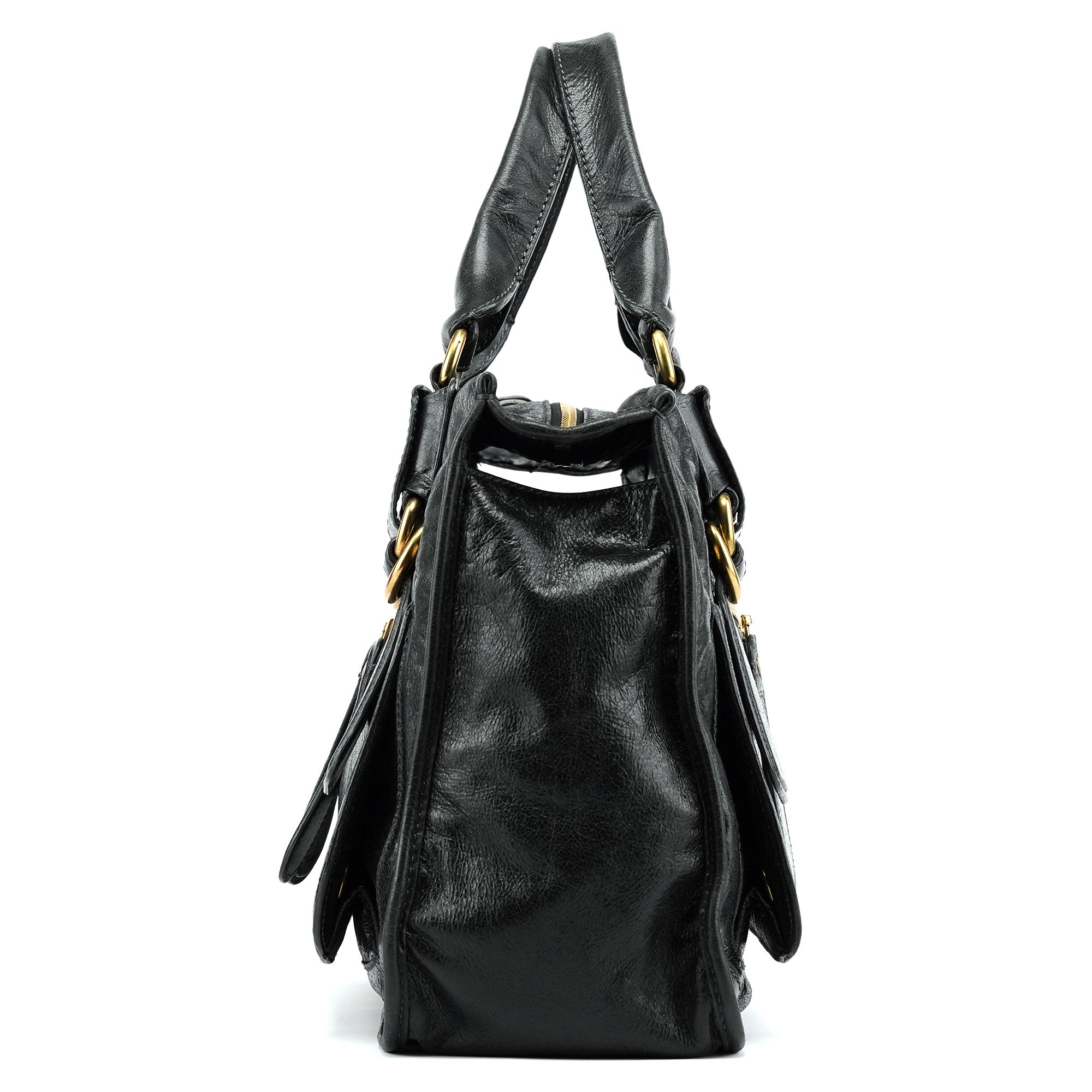 Black Leather Bay Tote Bag