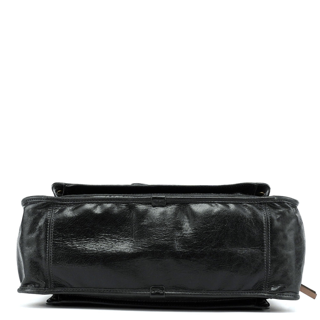 Black Leather Bay Tote Bag