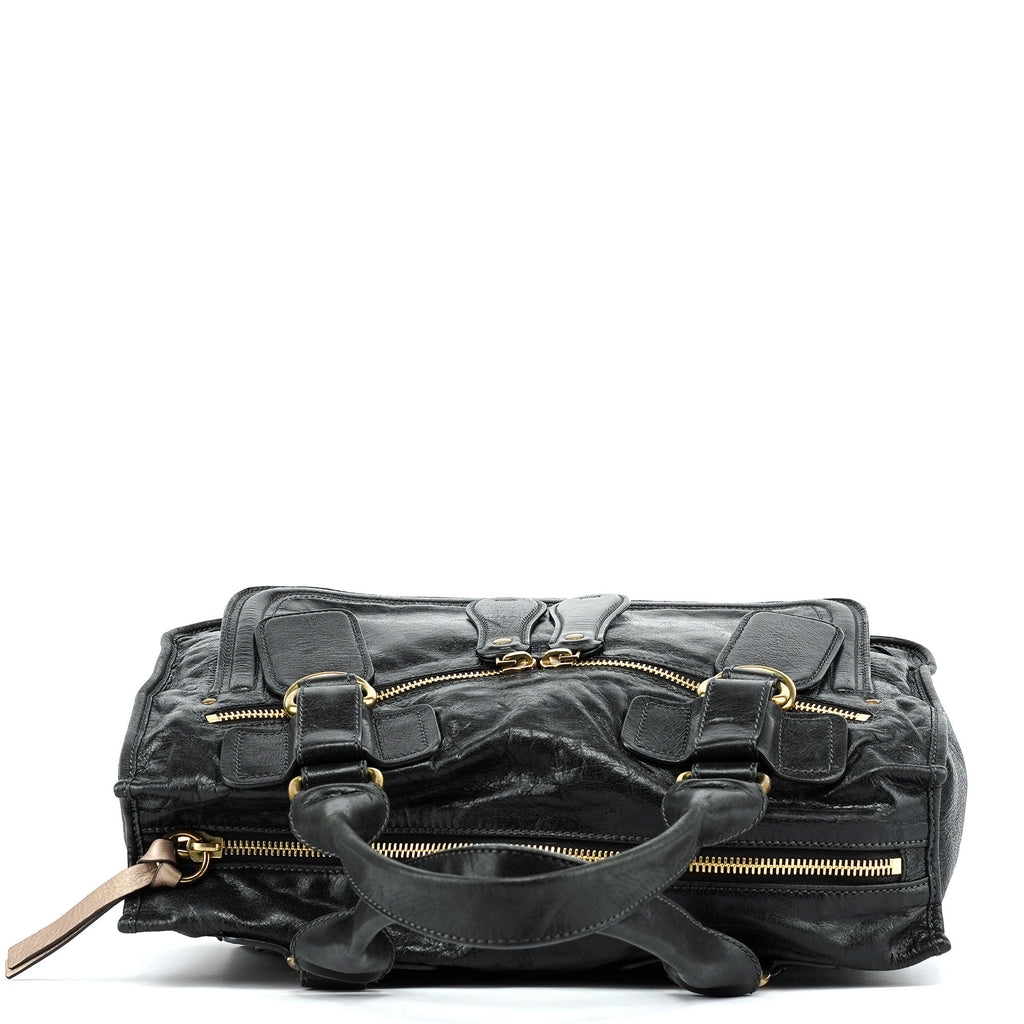 Black Leather Bay Tote Bag