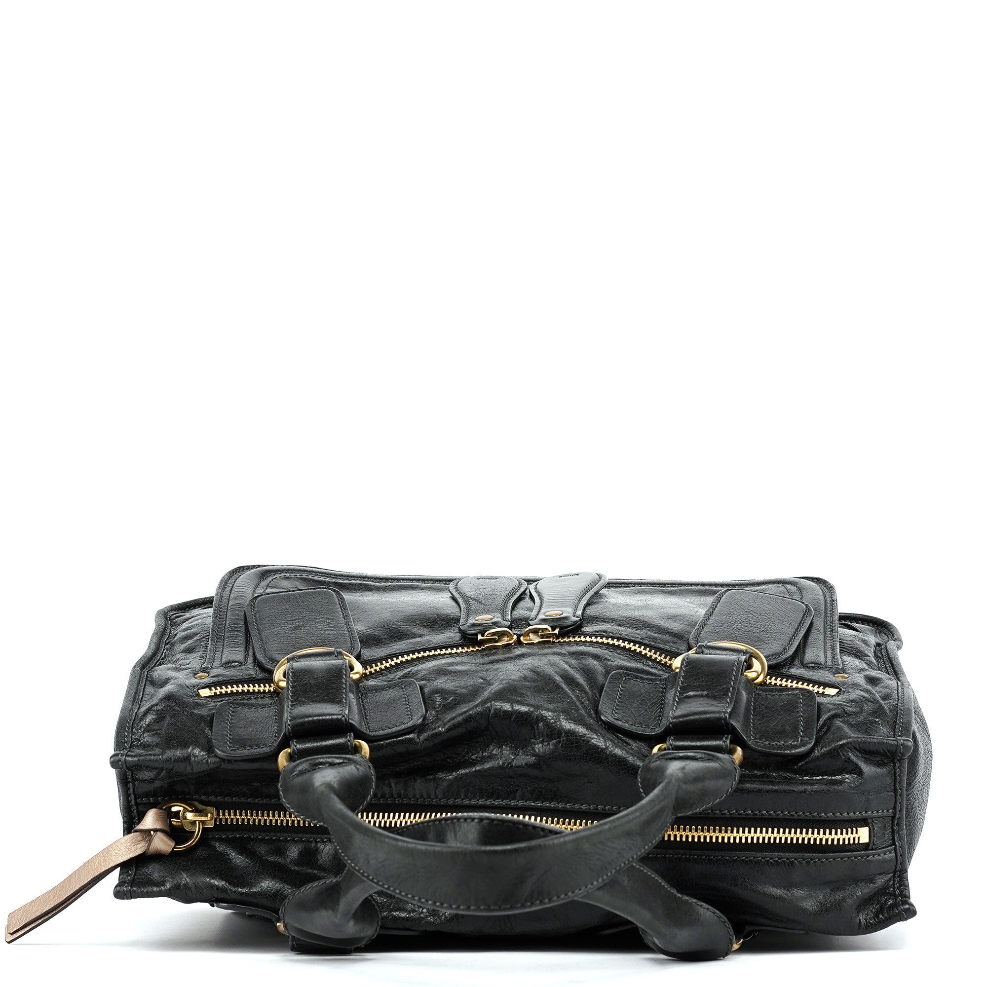 Black Leather Bay Tote Bag
