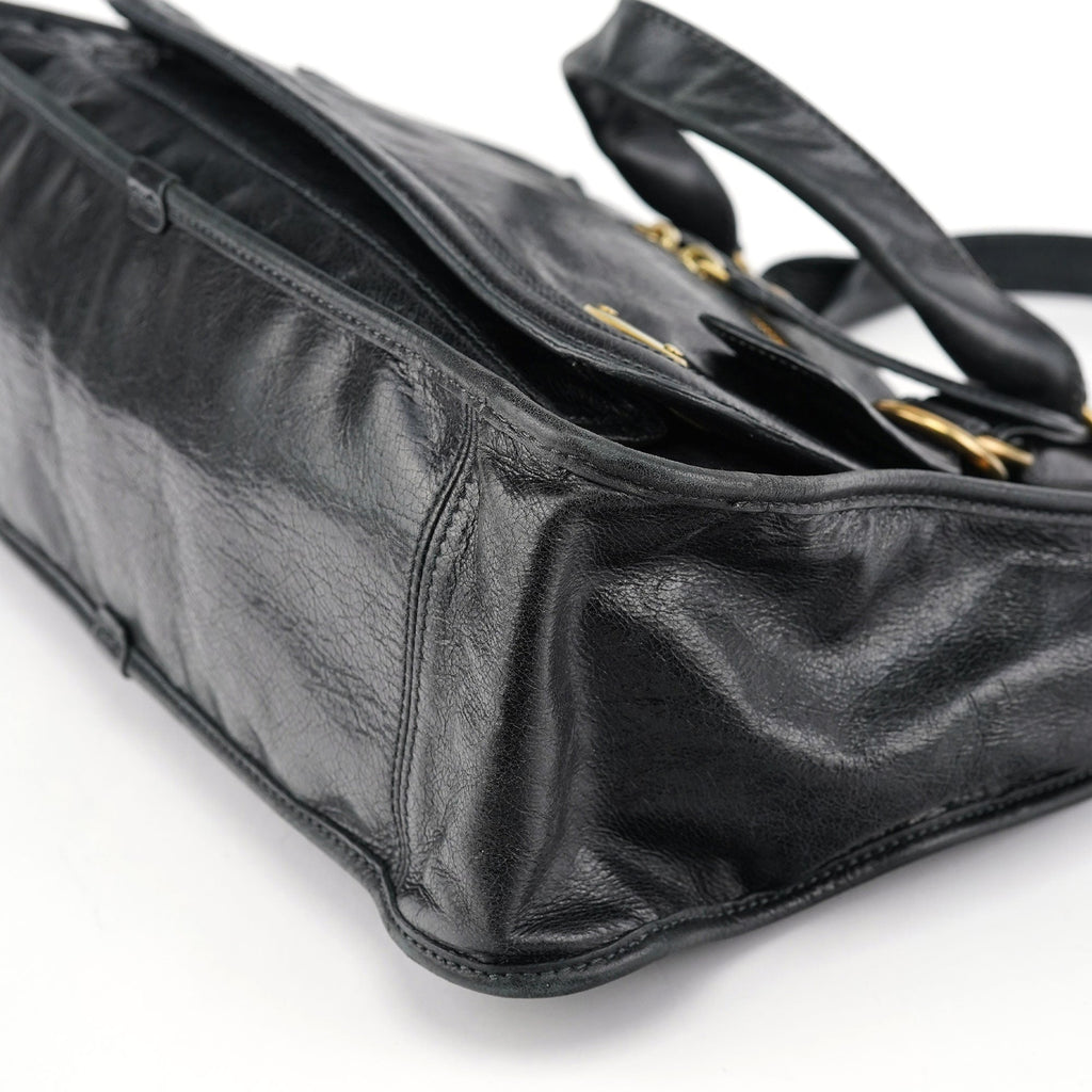 Black Leather Bay Tote Bag