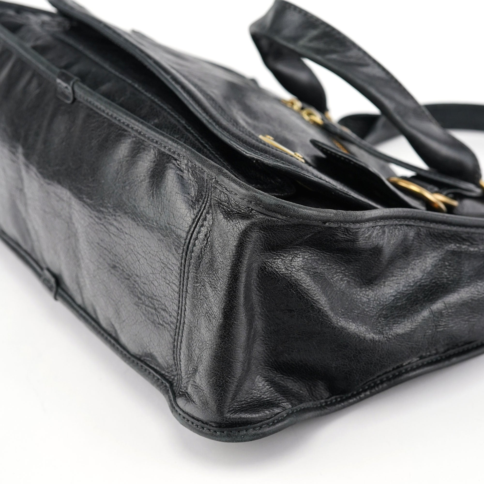 Black Leather Bay Tote Bag