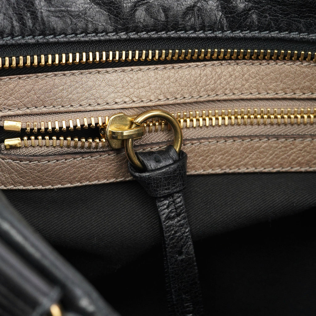 Black Leather Bay Tote Bag