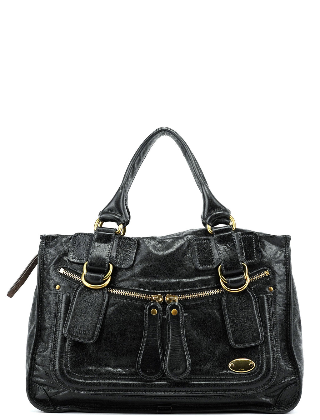 Black Leather Bay Tote Bag