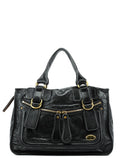 Black Leather Bay Tote Bag