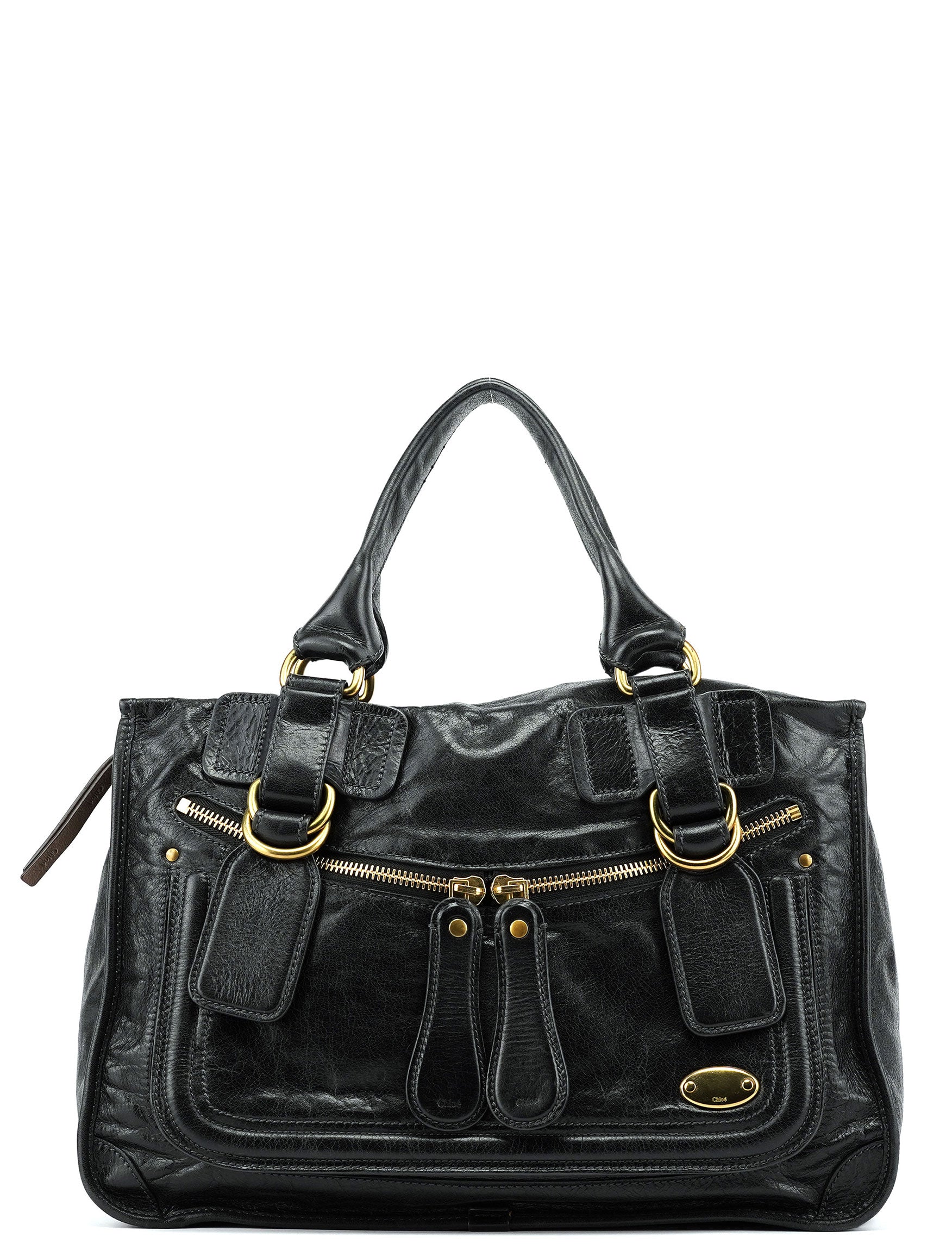 Black Leather Bay Tote Bag