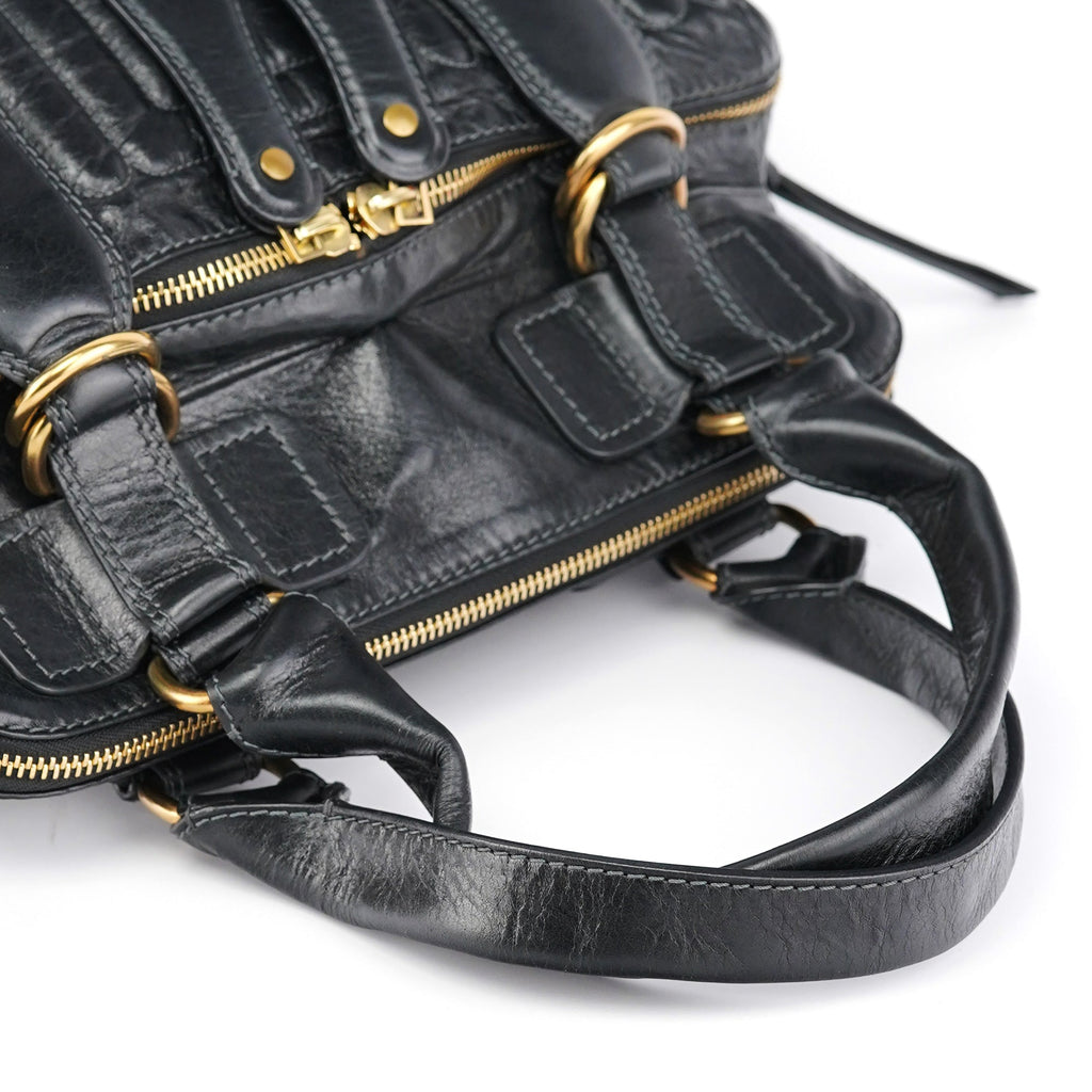 Black Leather Bay Tote Bag