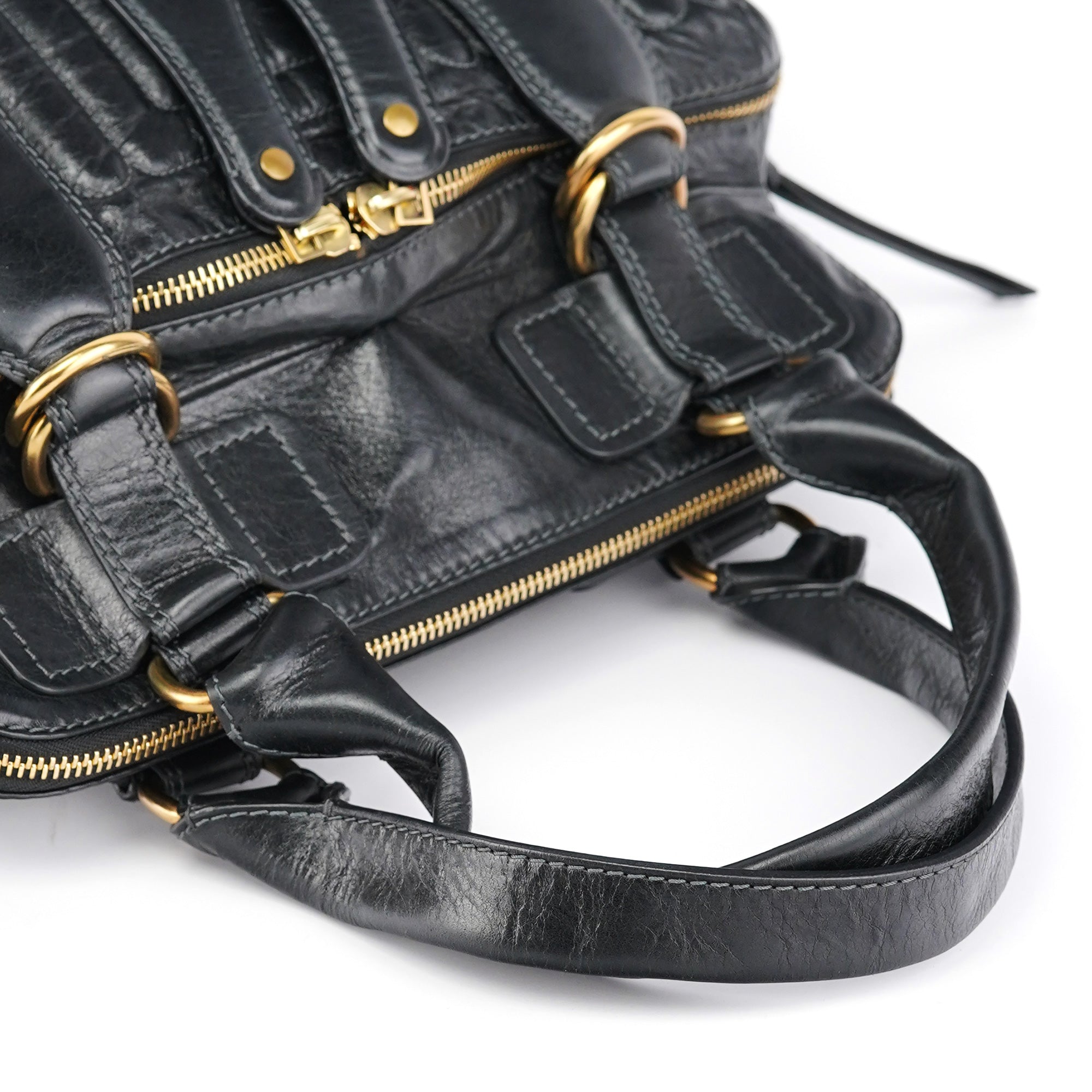 Black Leather Bay Tote Bag