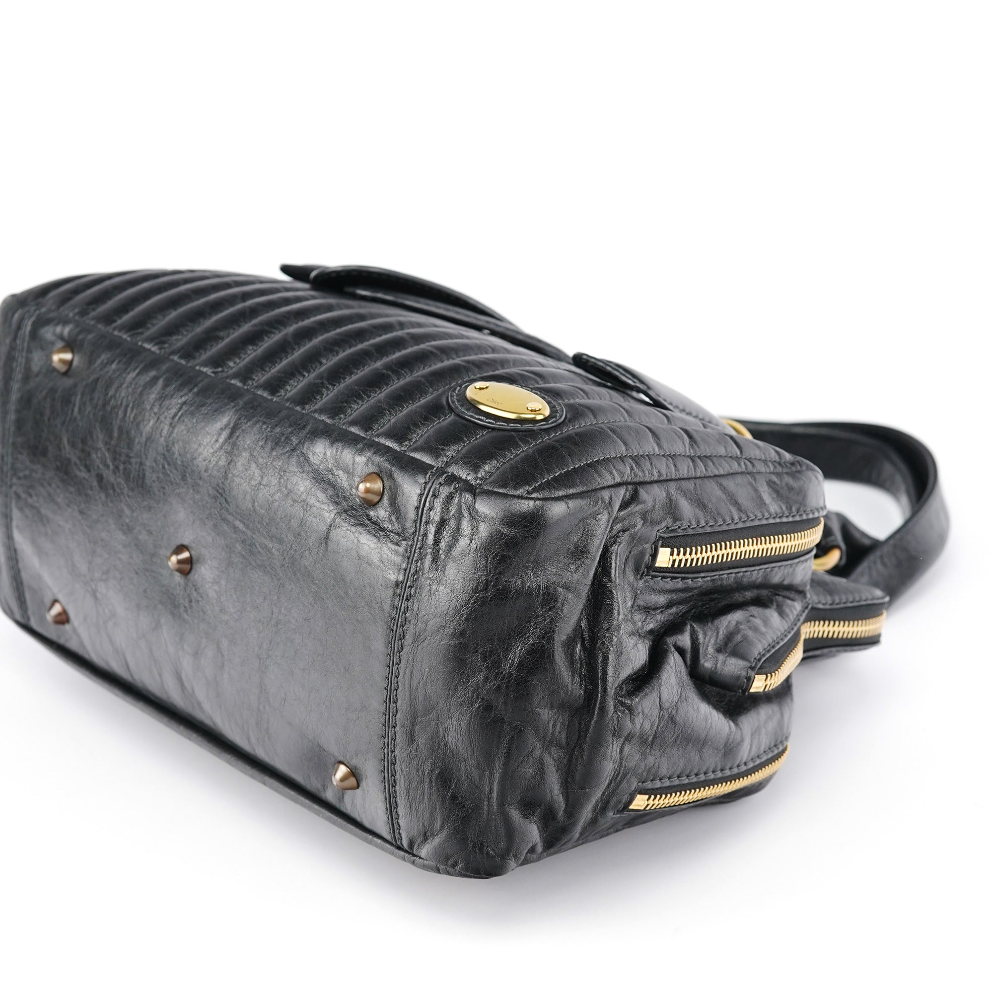 Black Leather Bay Tote Bag