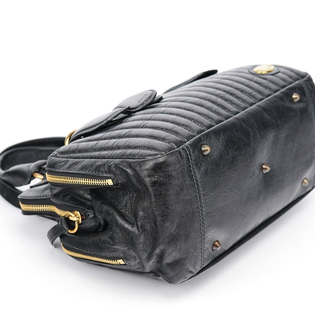 Black Leather Bay Tote Bag