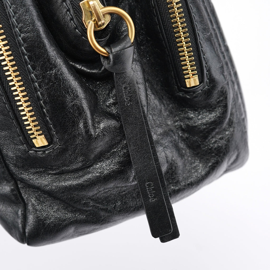 Black Leather Bay Tote Bag