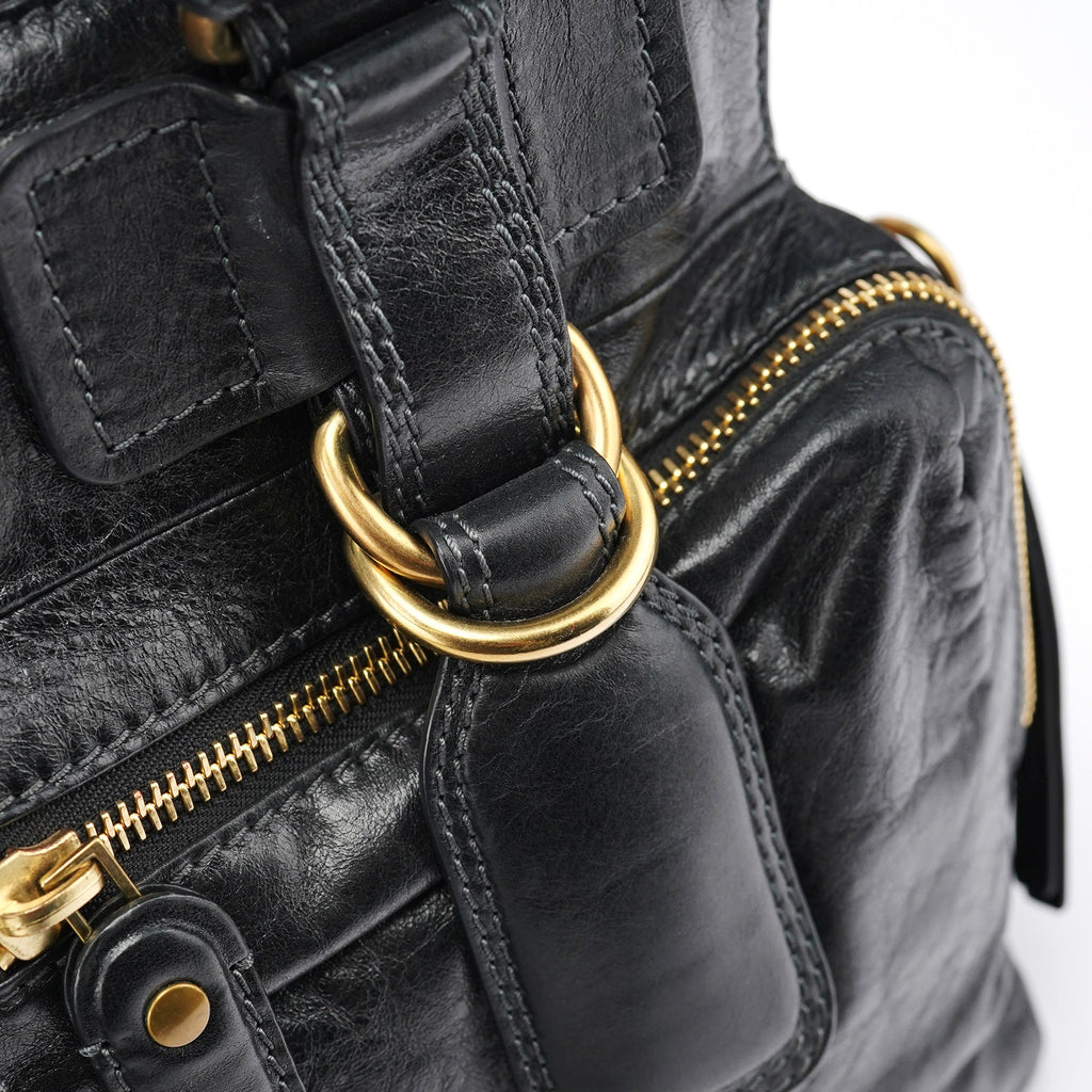 Black Leather Bay Tote Bag