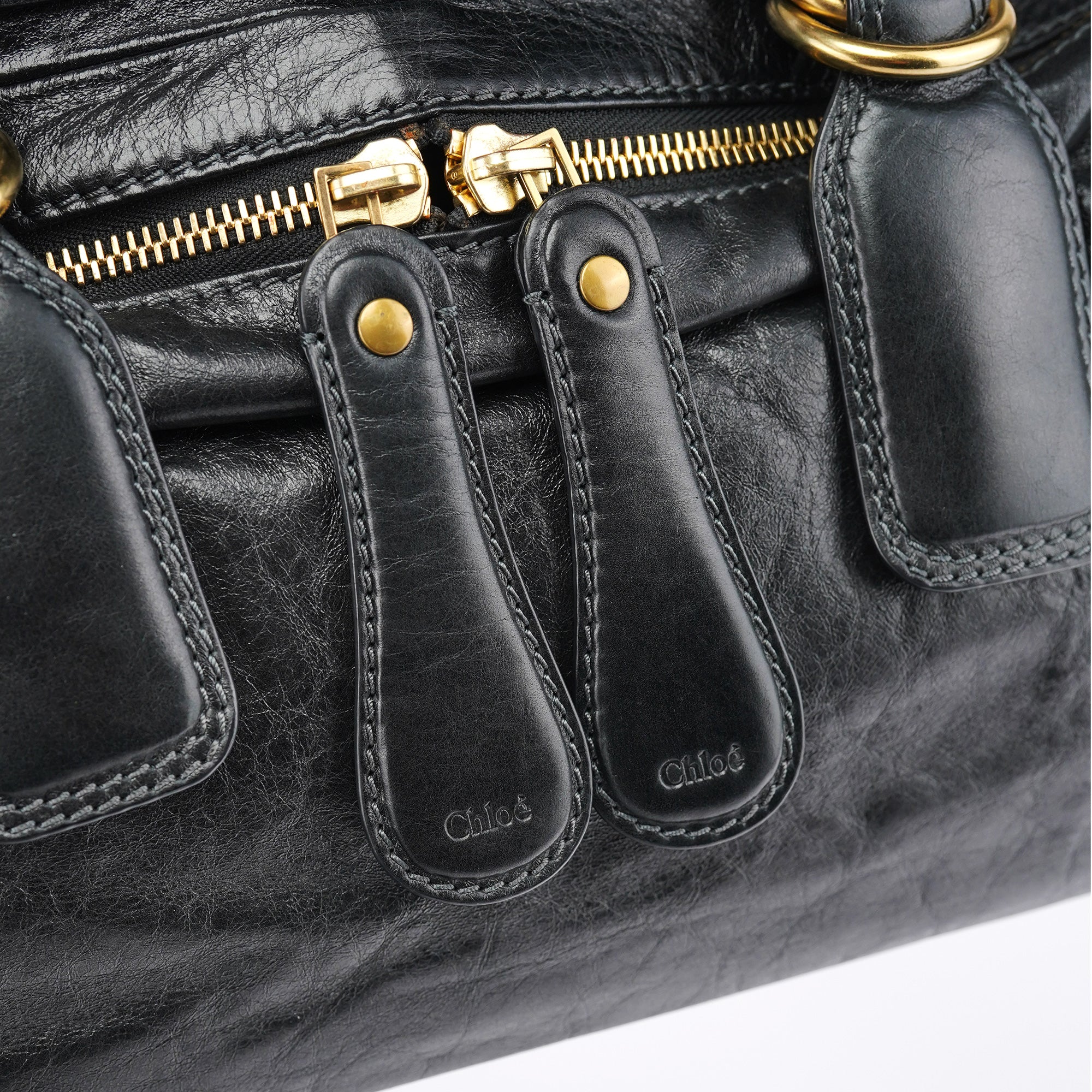 Black Leather Bay Tote Bag