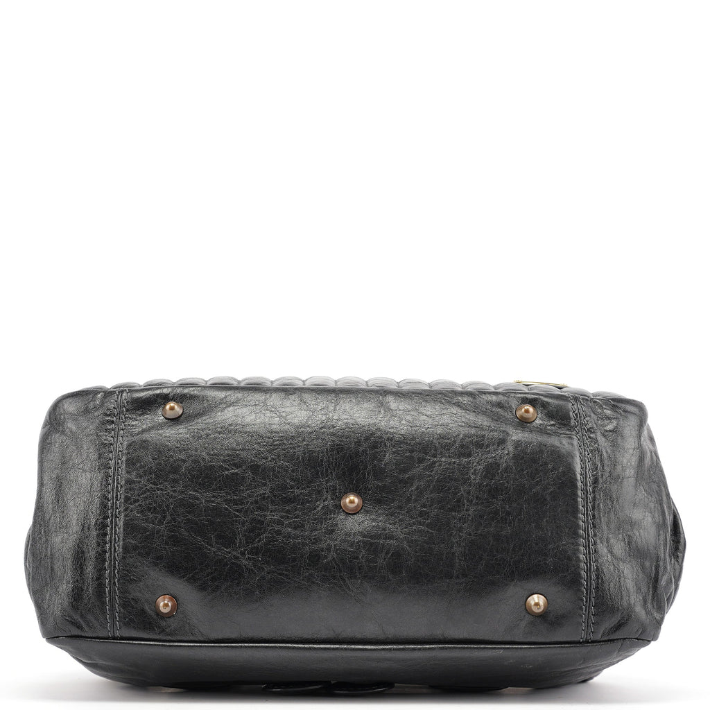 Black Leather Bay Tote Bag