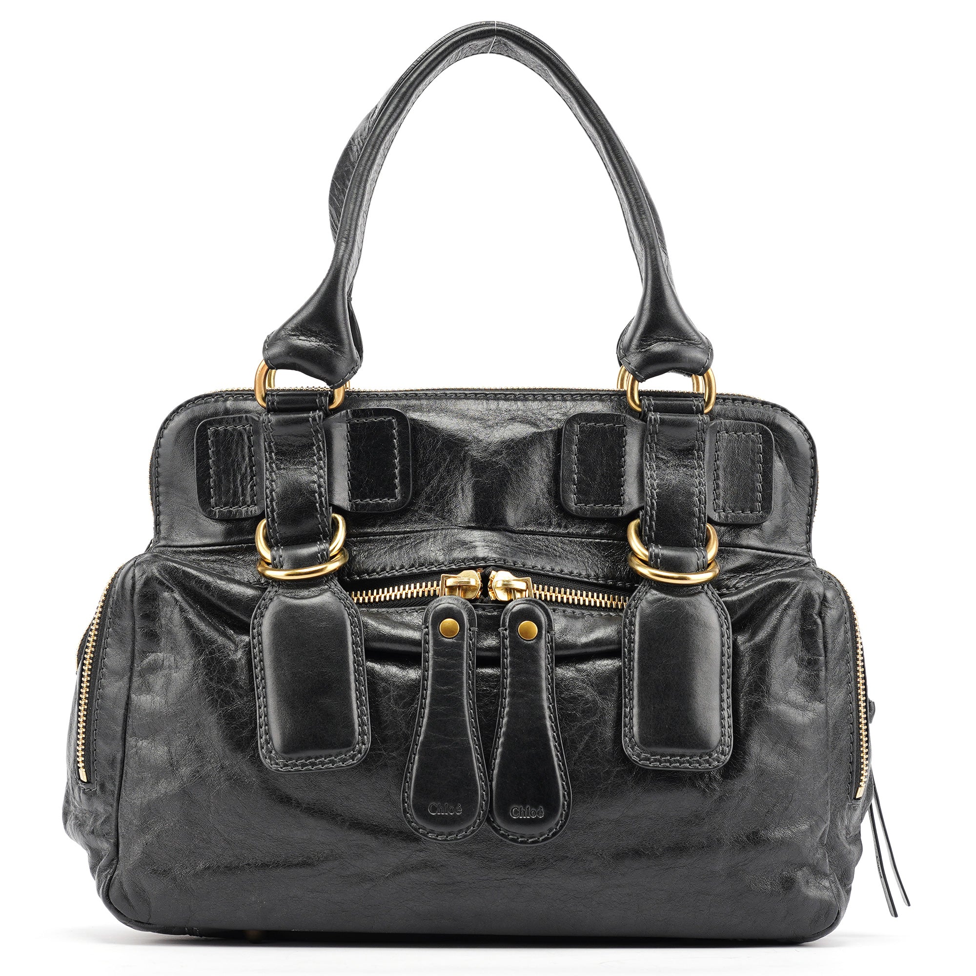 Black Leather Bay Tote Bag