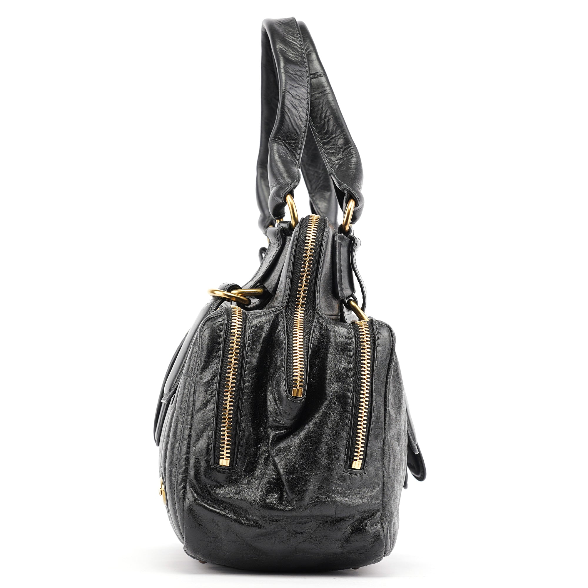 Black Leather Bay Tote Bag