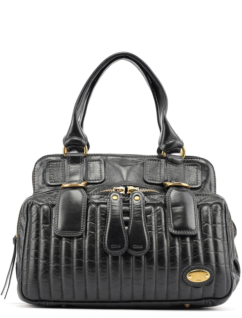 Black Leather Bay Tote Bag