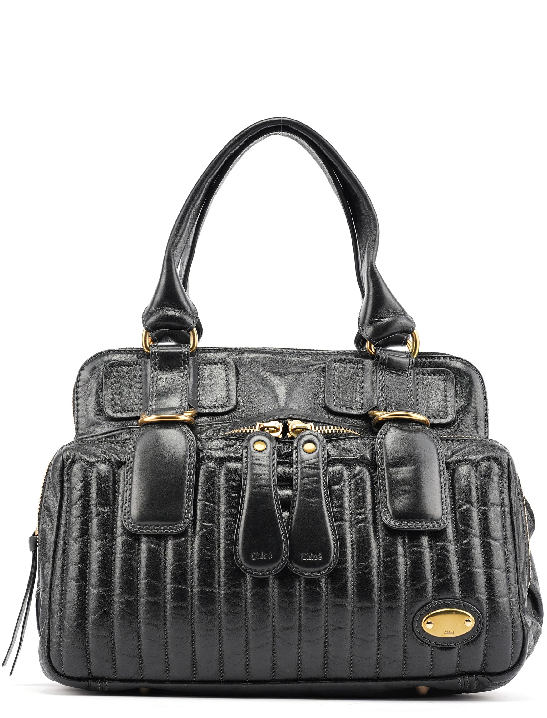 Black Leather Bay Tote Bag