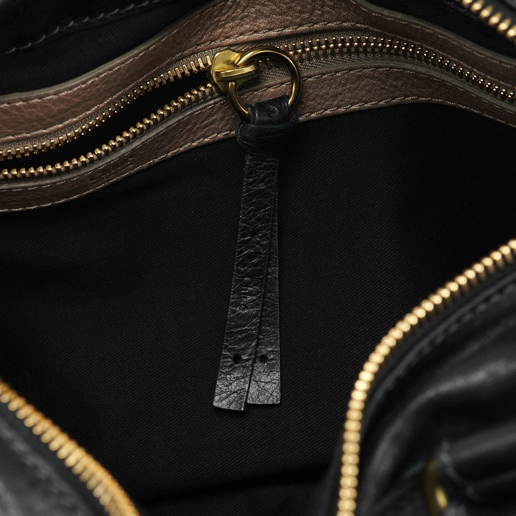 Black Leather Bay Tote Bag