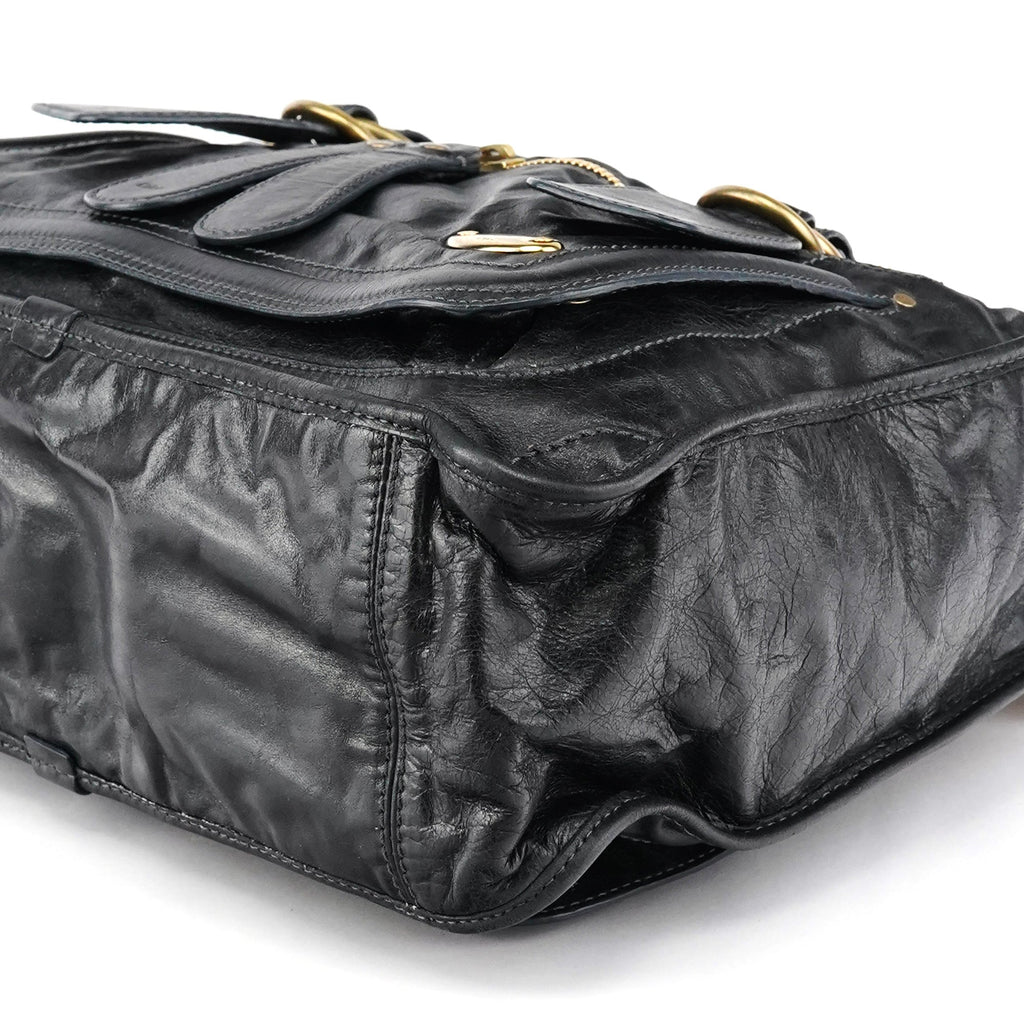Black Leather Bay Tote Bag