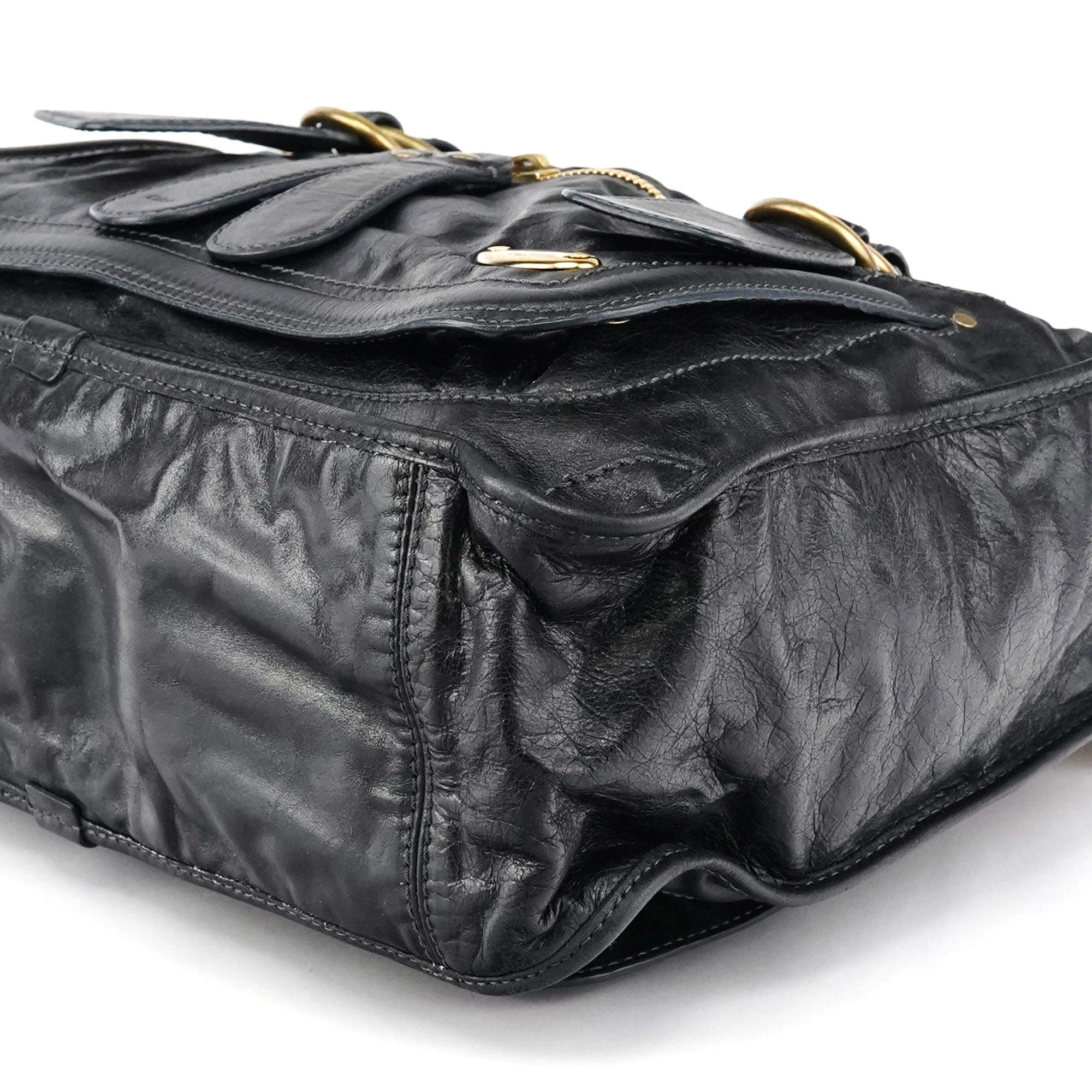 Black Leather Bay Tote Bag