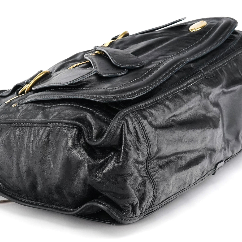 Black Leather Bay Tote Bag
