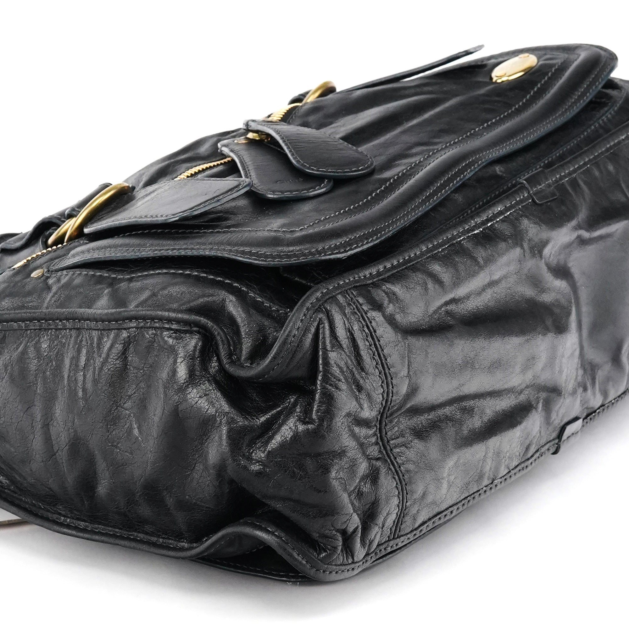 Black Leather Bay Tote Bag