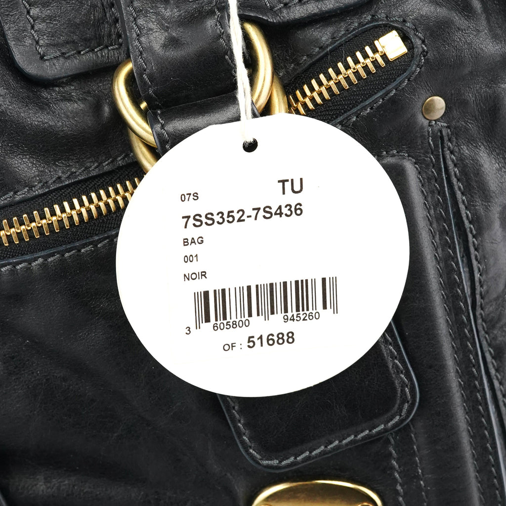 Black Leather Bay Tote Bag
