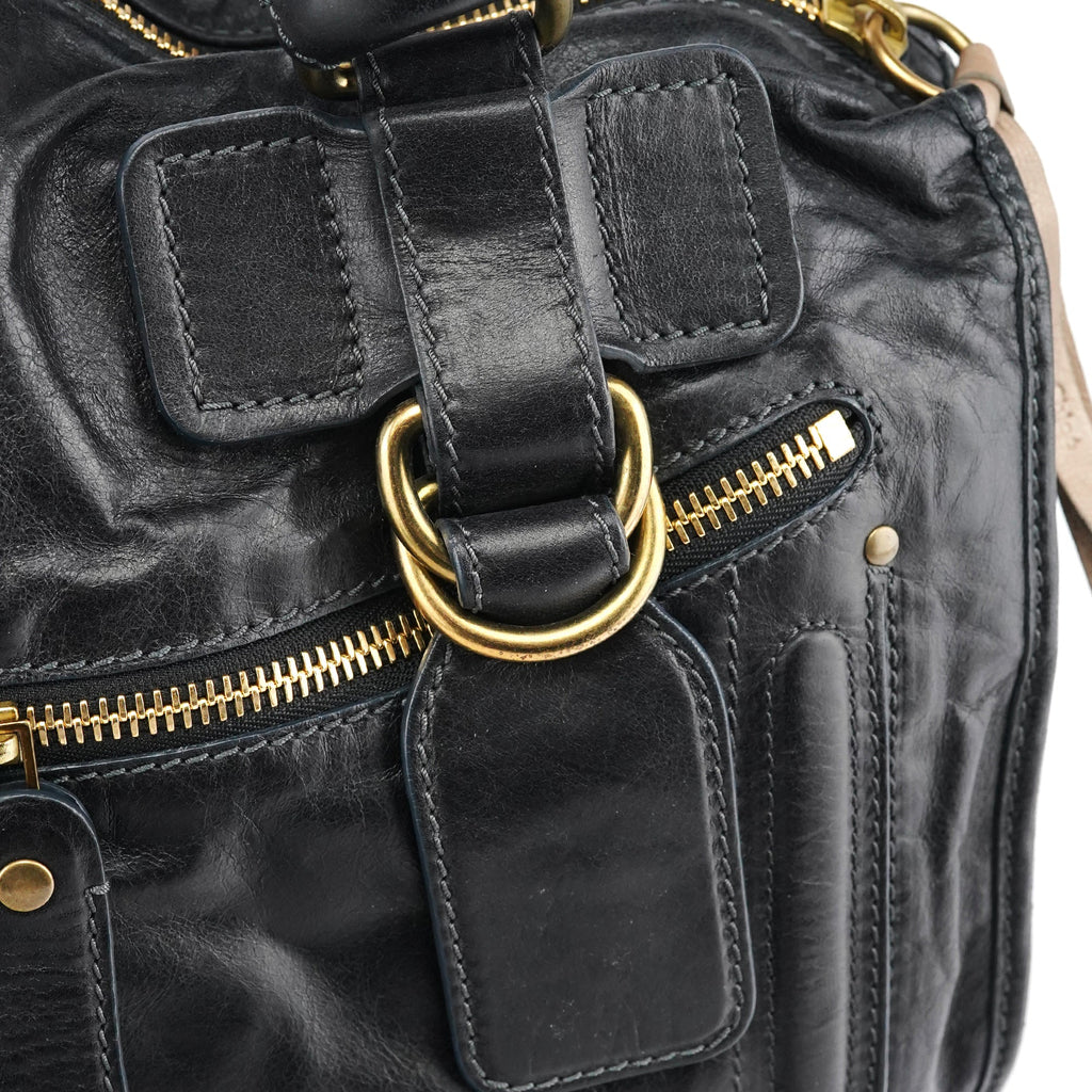 Black Leather Bay Tote Bag