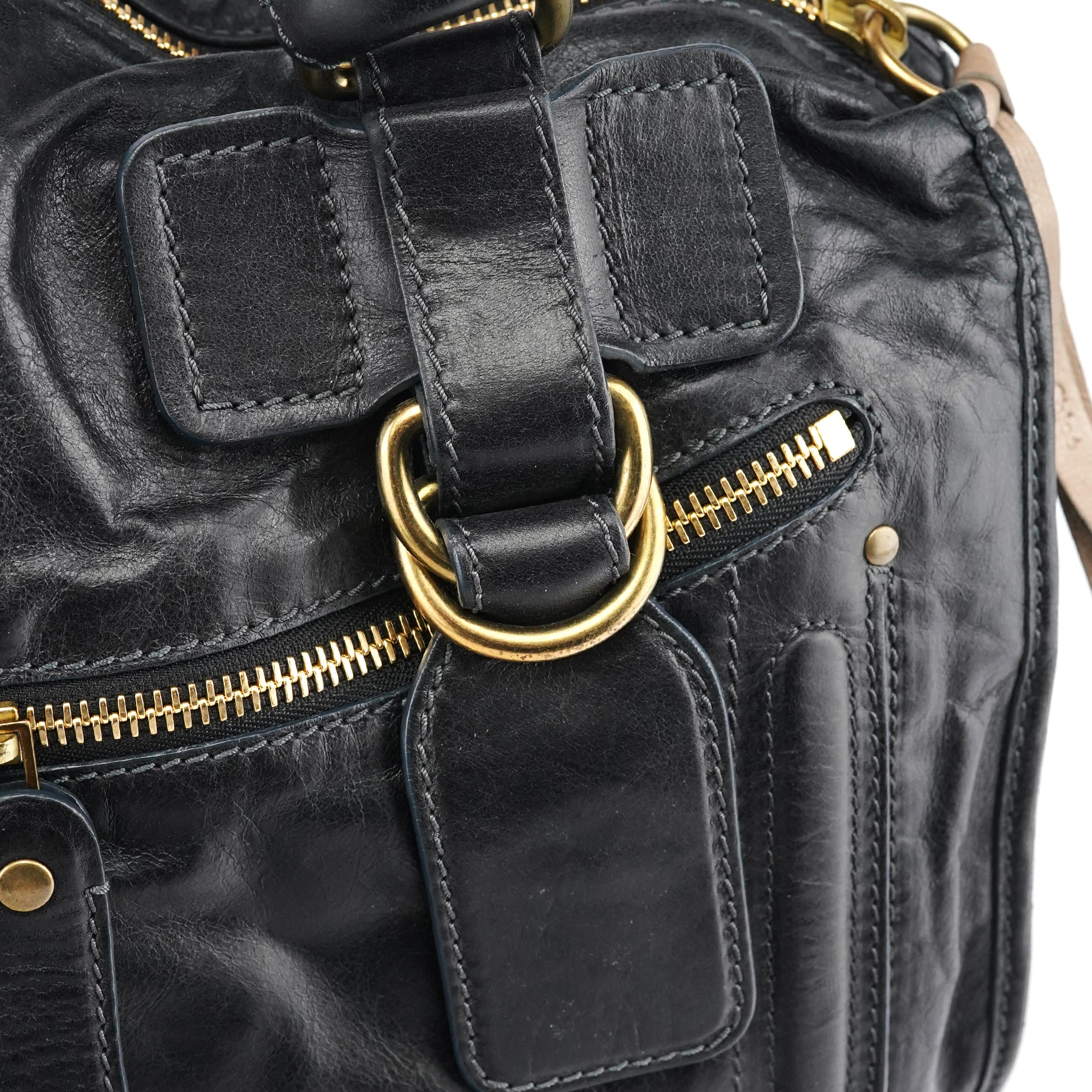 Black Leather Bay Tote Bag