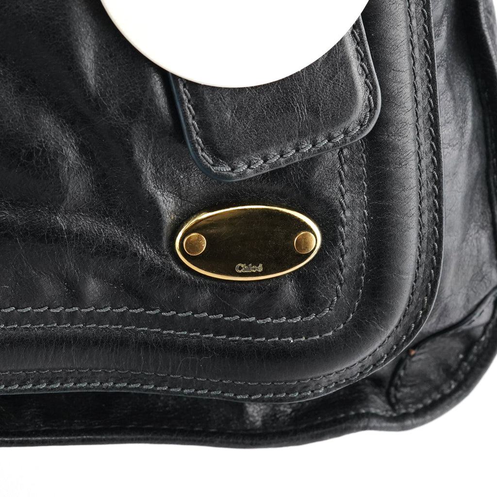Black Leather Bay Tote Bag