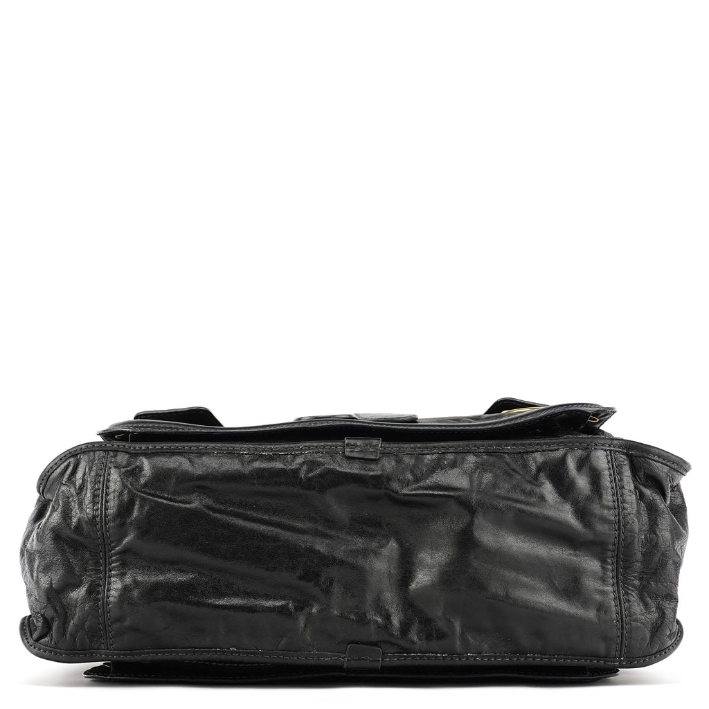 Black Leather Bay Tote Bag