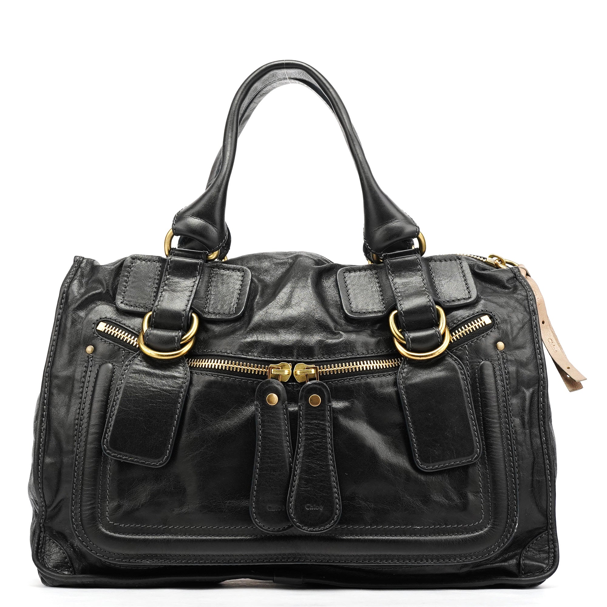 Black Leather Bay Tote Bag
