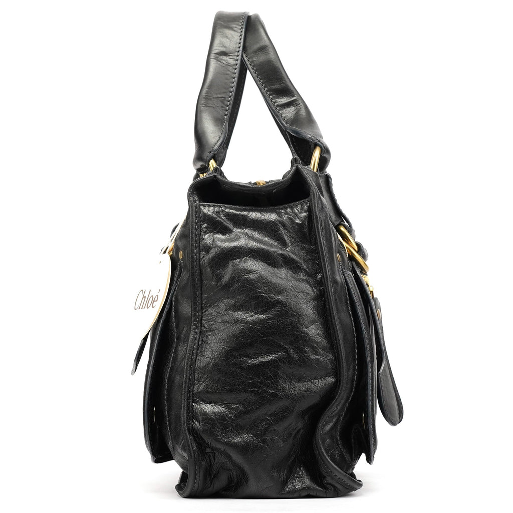 Black Leather Bay Tote Bag