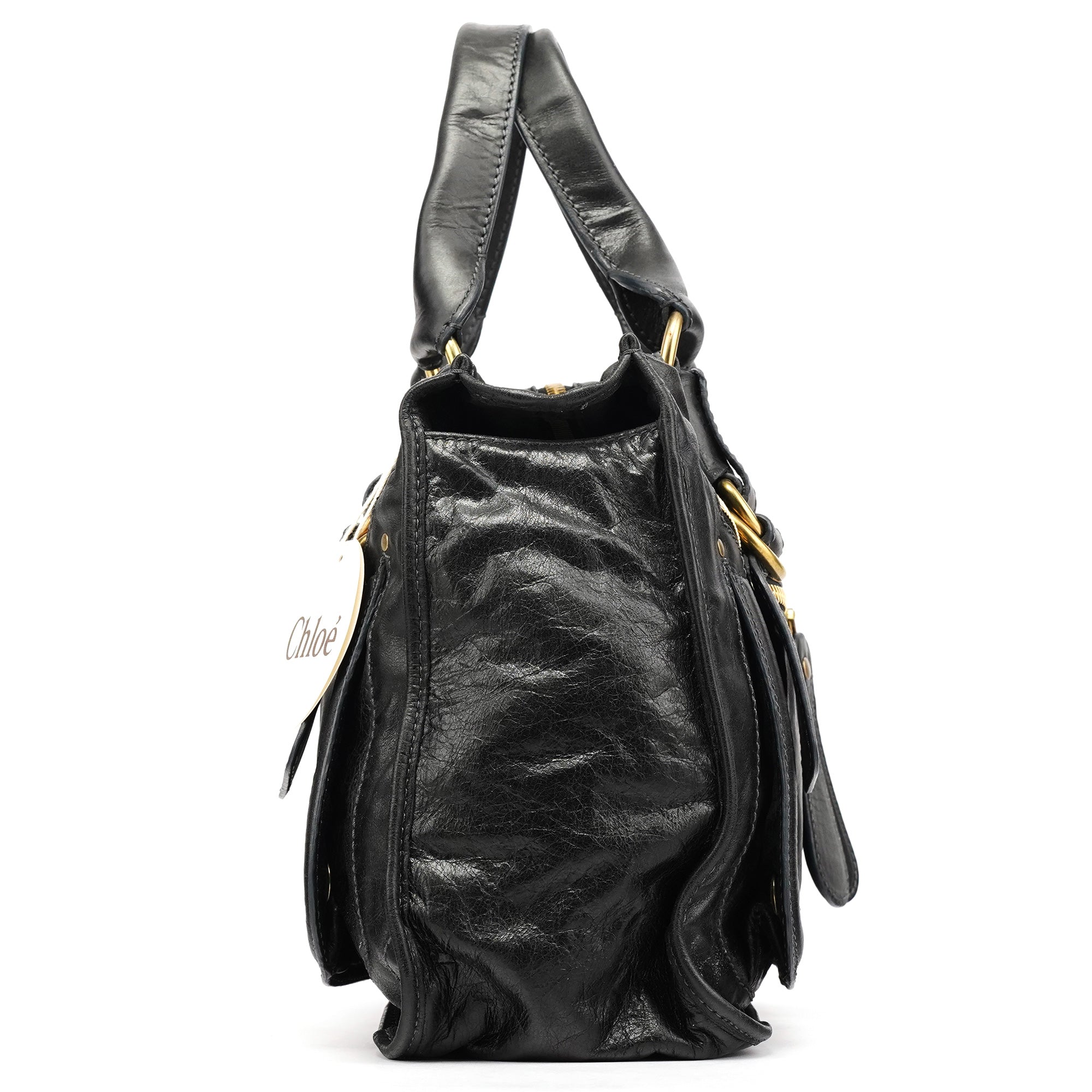 Black Leather Bay Tote Bag