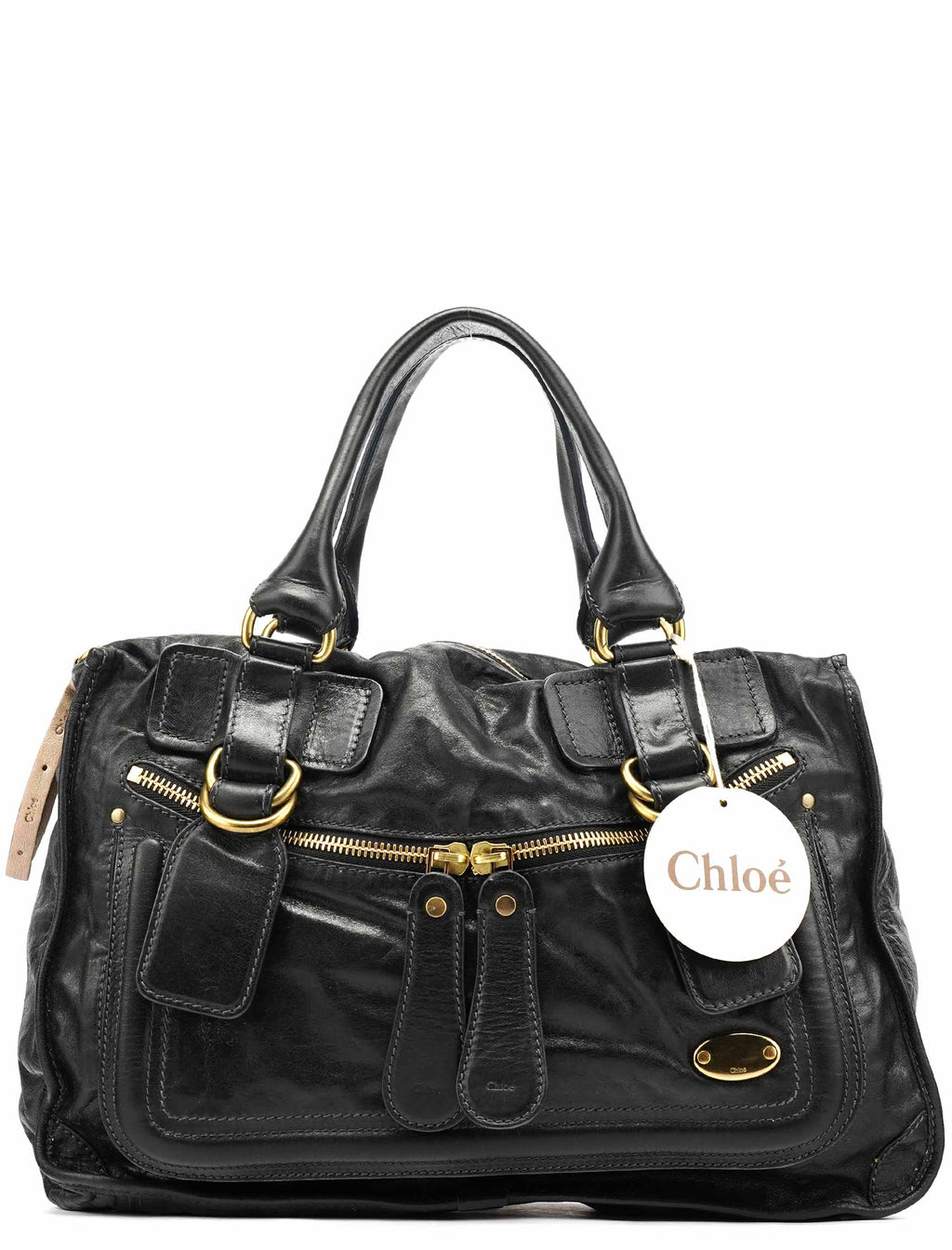 Black Leather Bay Tote Bag