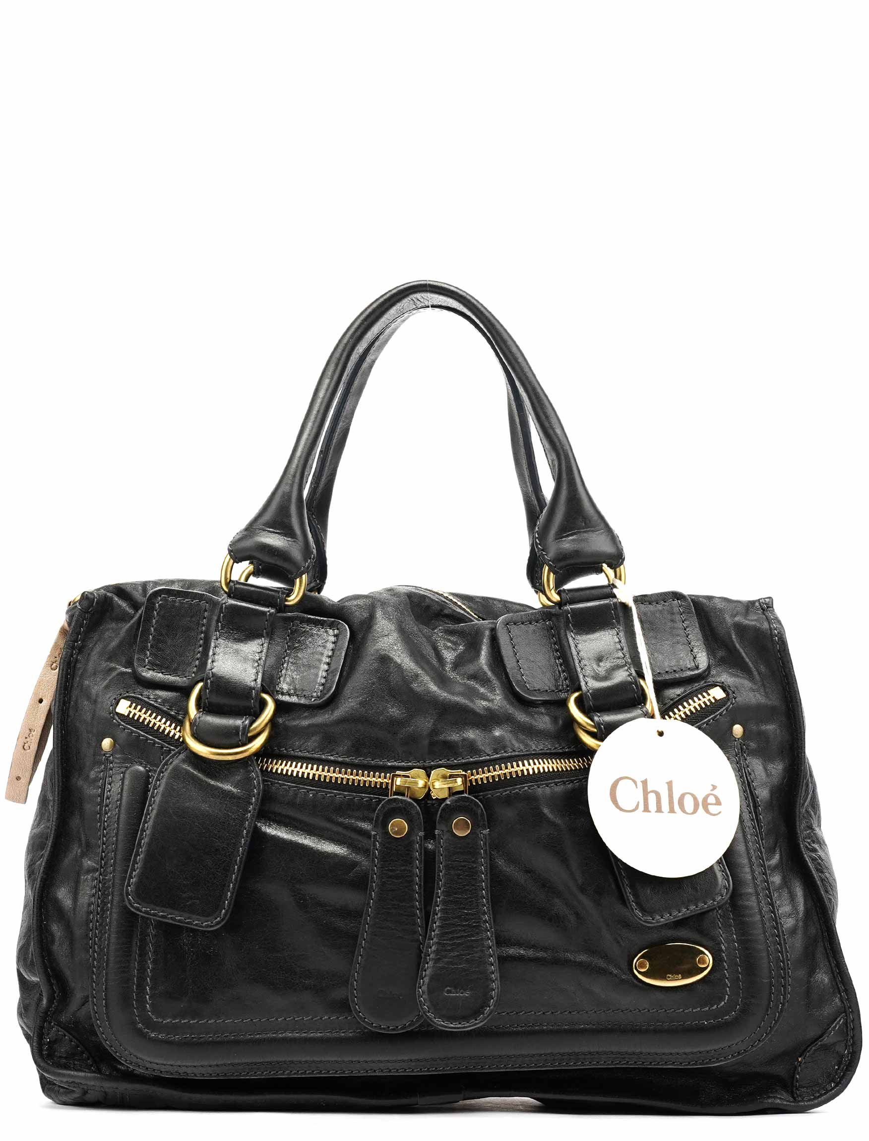 Black Leather Bay Tote Bag