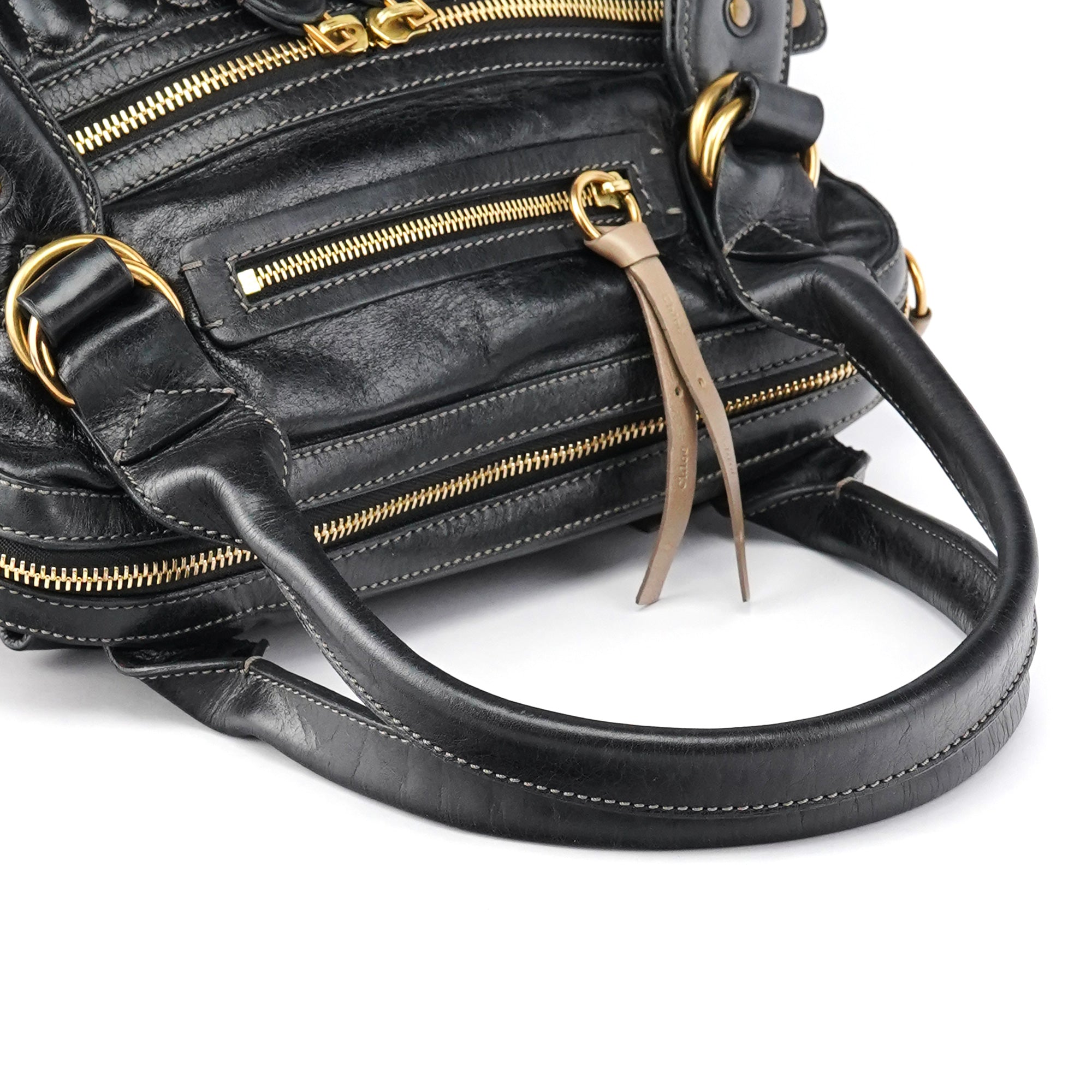 Black Leather Bay Tote Bag