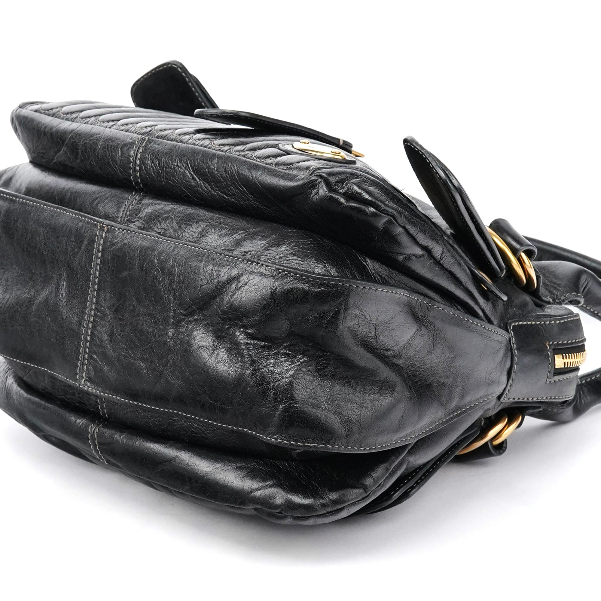 Black Leather Bay Tote Bag