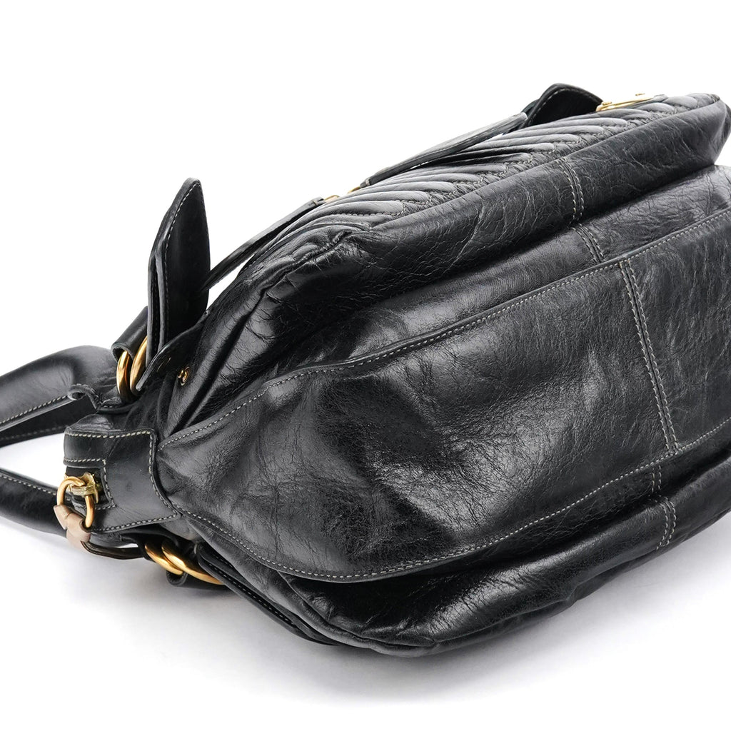 Black Leather Bay Tote Bag