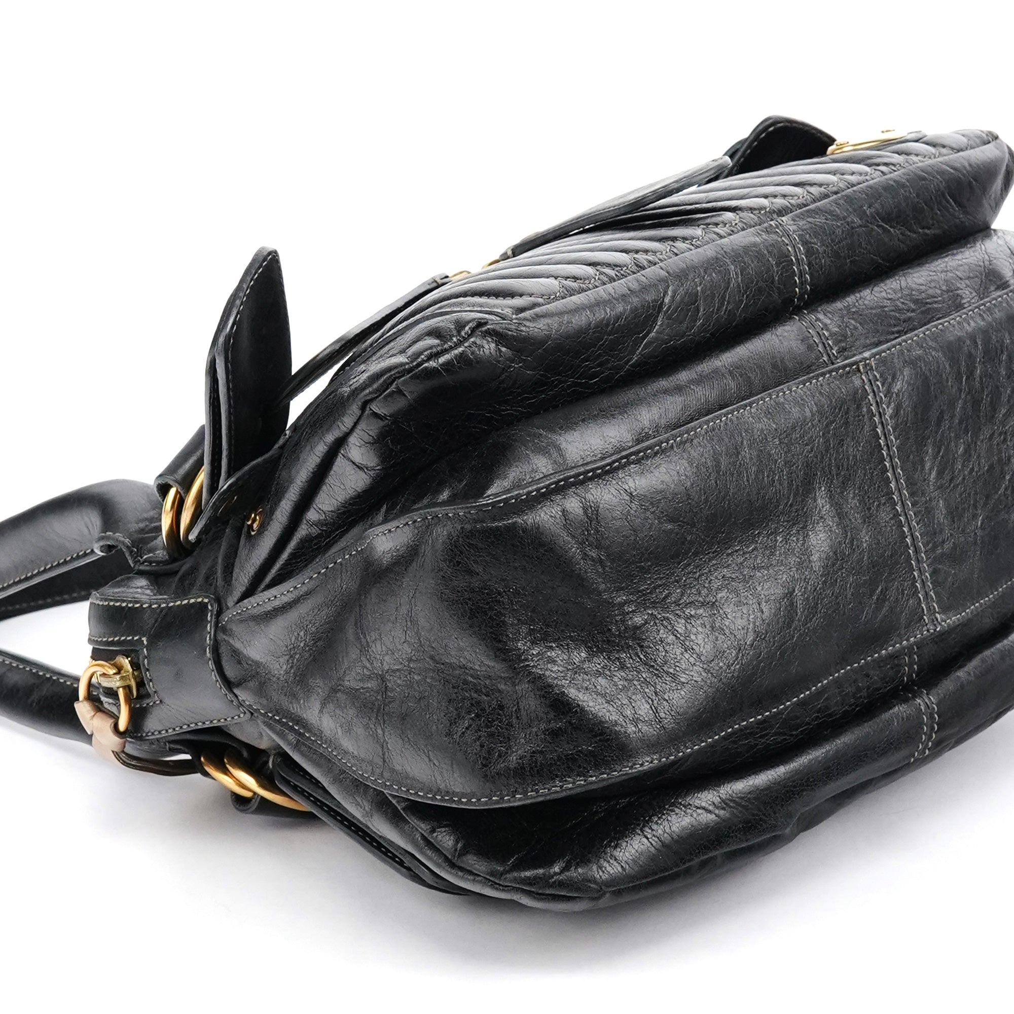 Black Leather Bay Tote Bag