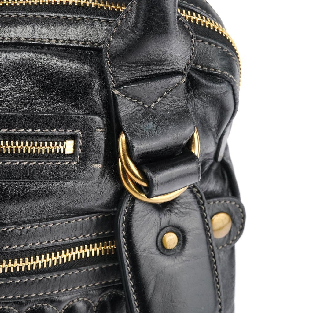 Black Leather Bay Tote Bag