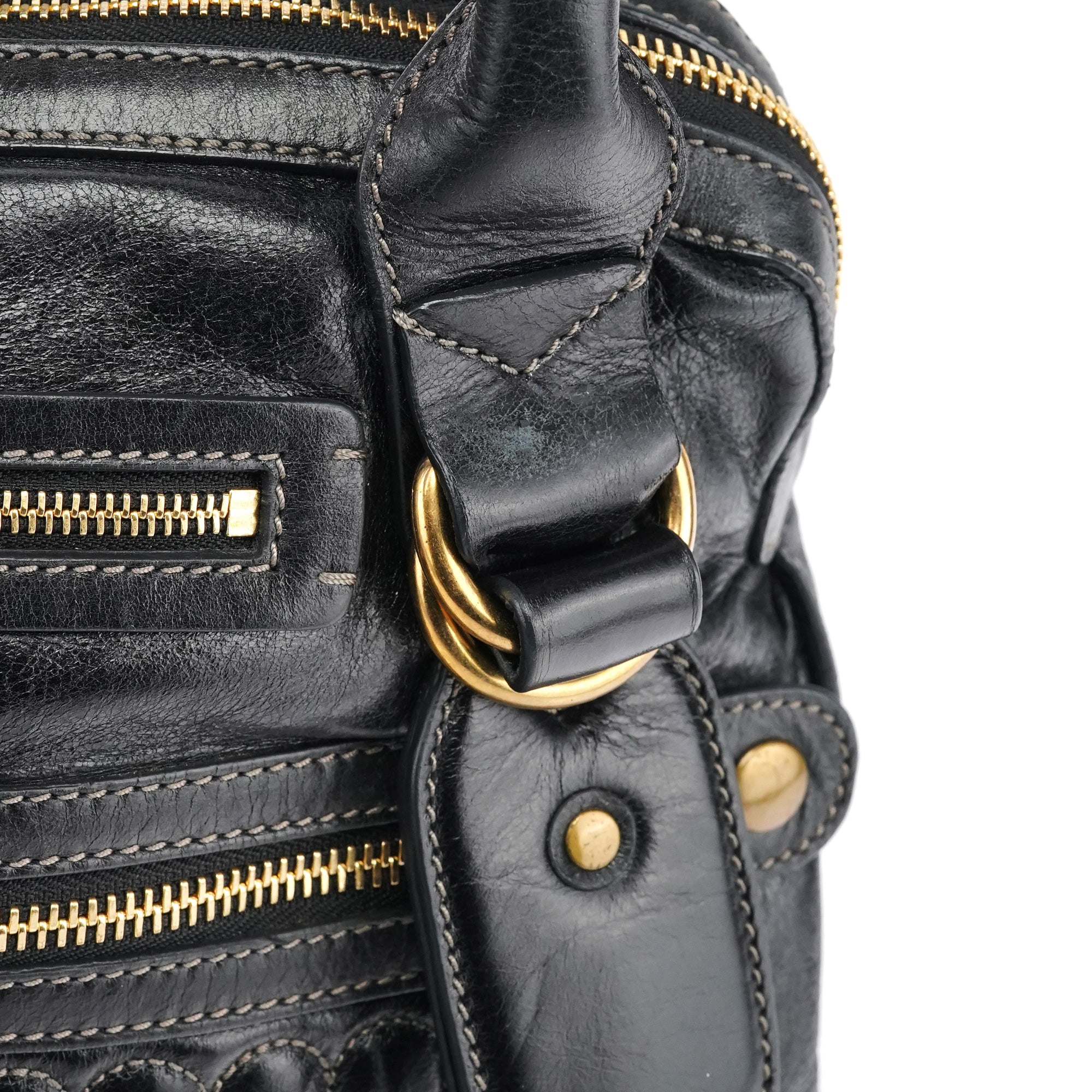 Black Leather Bay Tote Bag