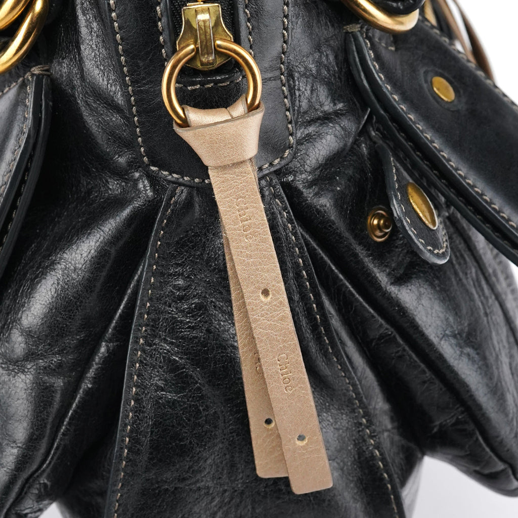 Black Leather Bay Tote Bag