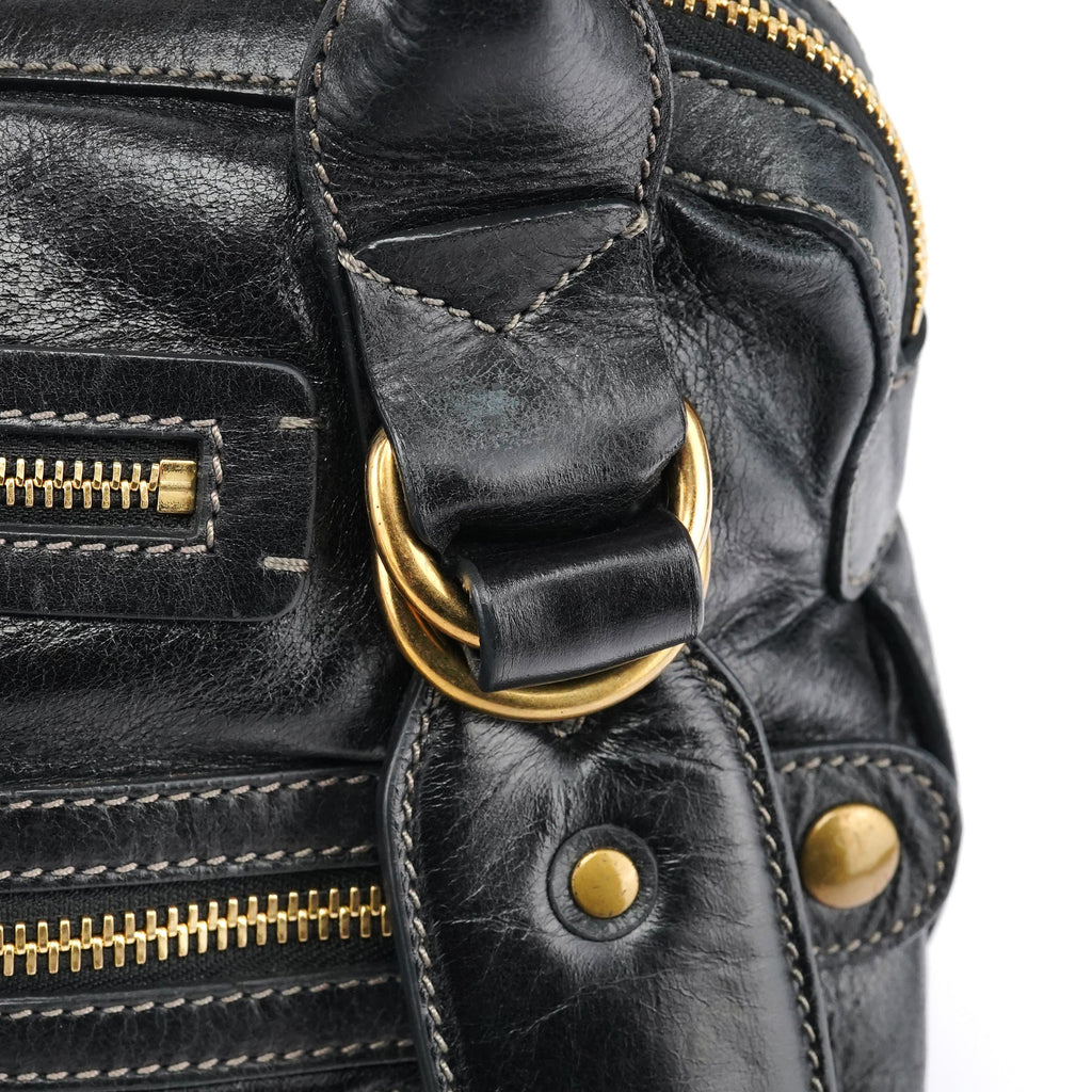 Black Leather Bay Tote Bag