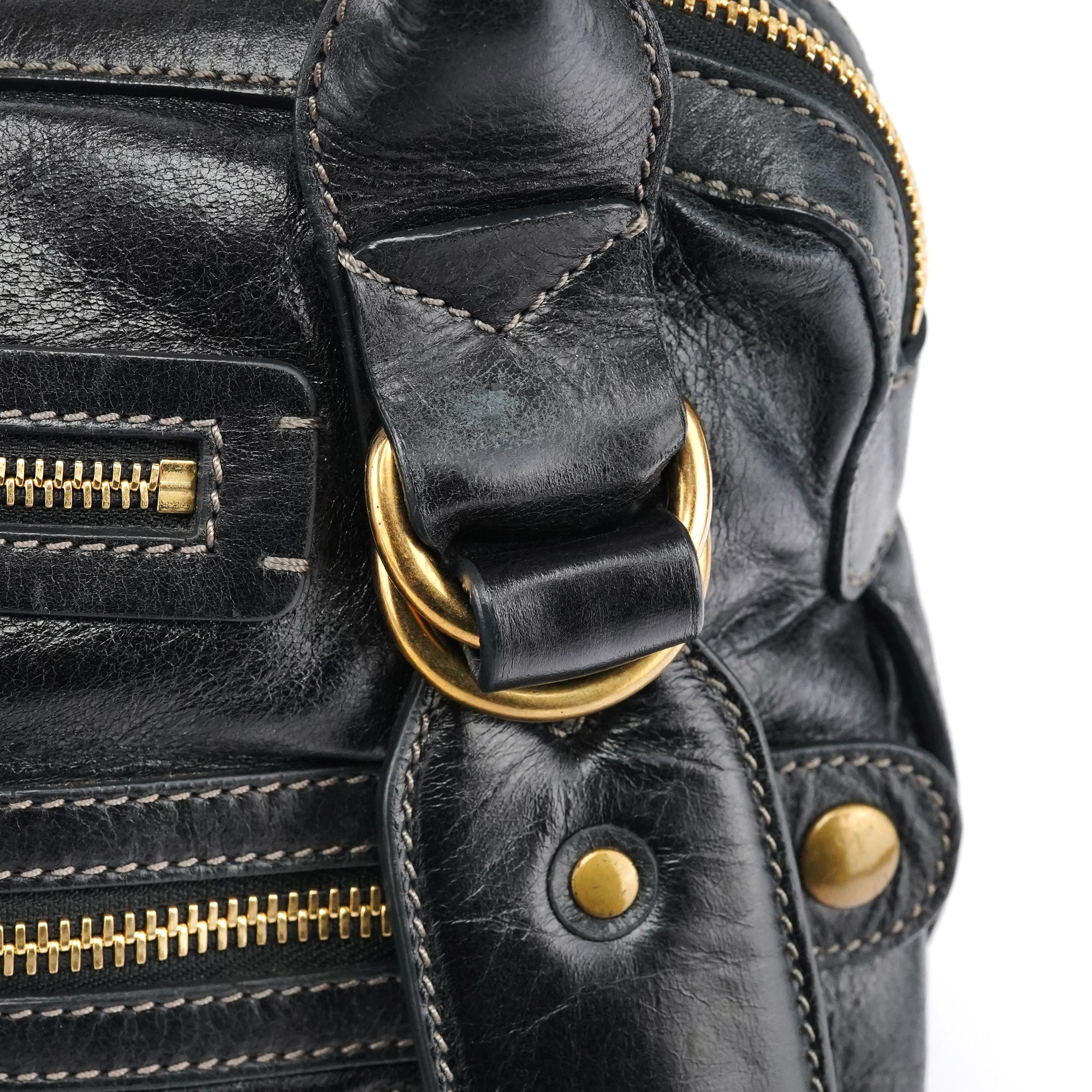 Black Leather Bay Tote Bag