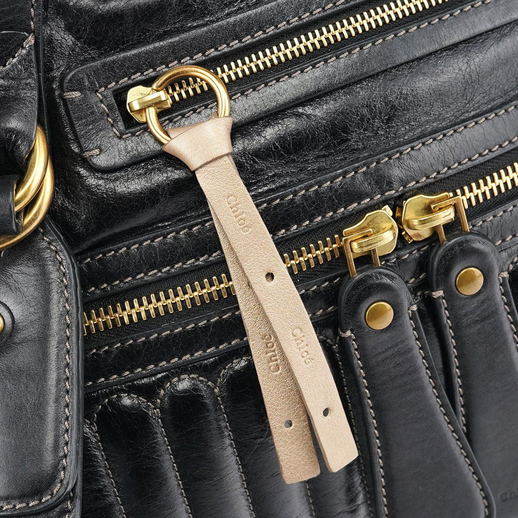 Black Leather Bay Tote Bag