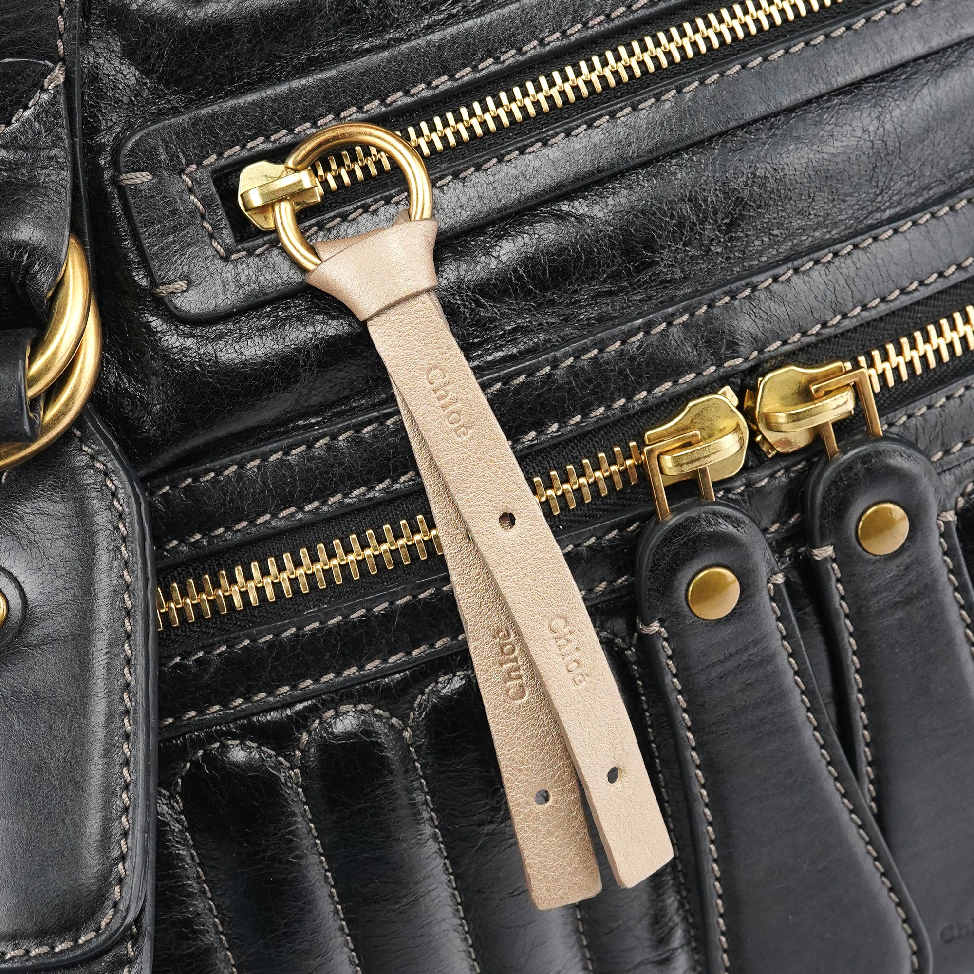 Black Leather Bay Tote Bag