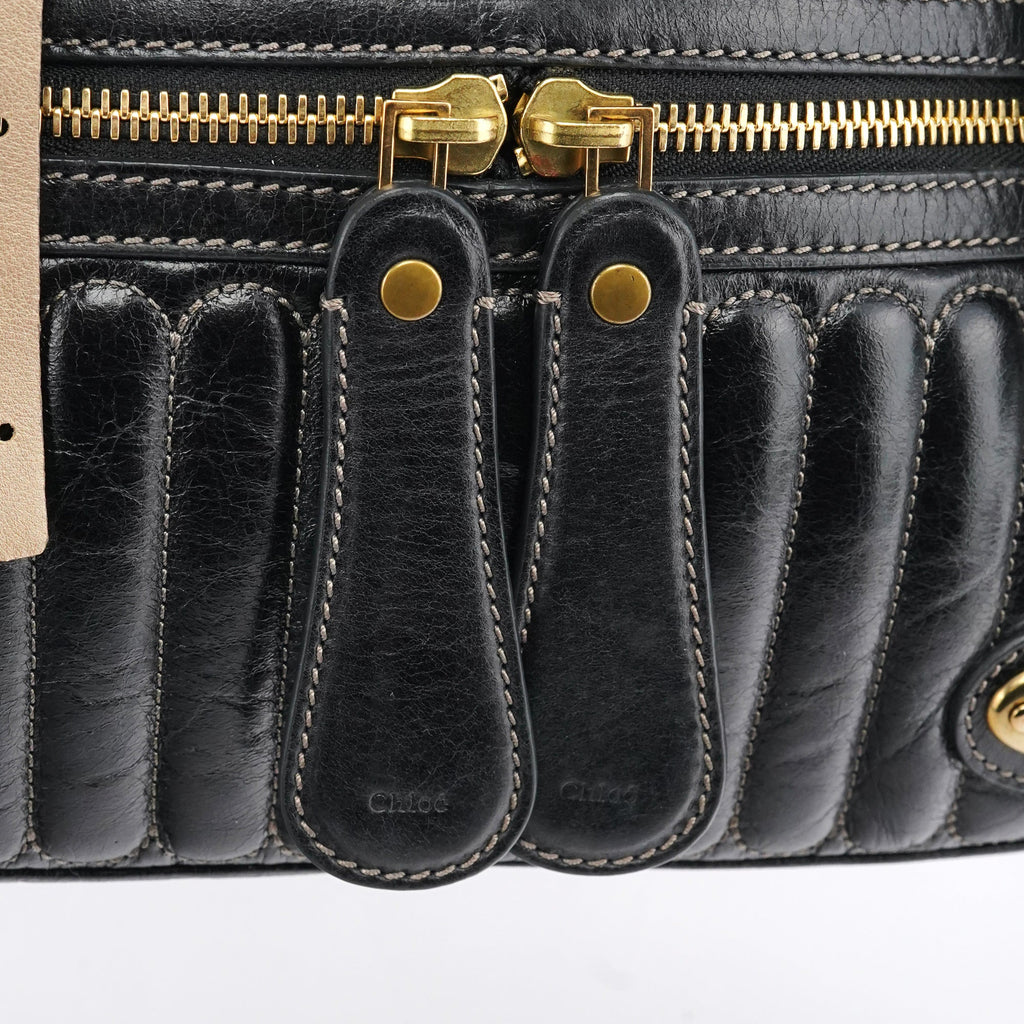 Black Leather Bay Tote Bag
